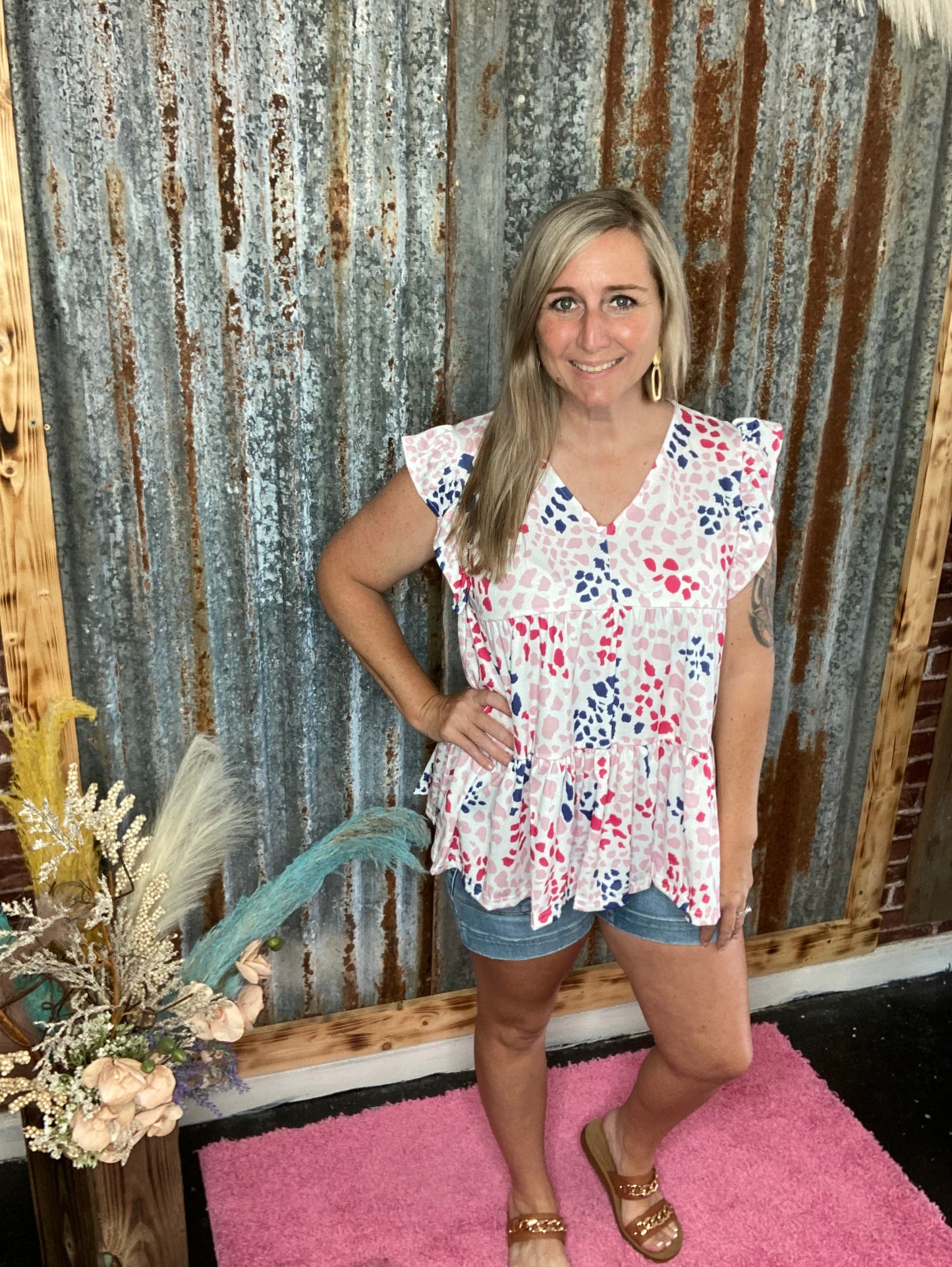 Spotted Ruffle Top