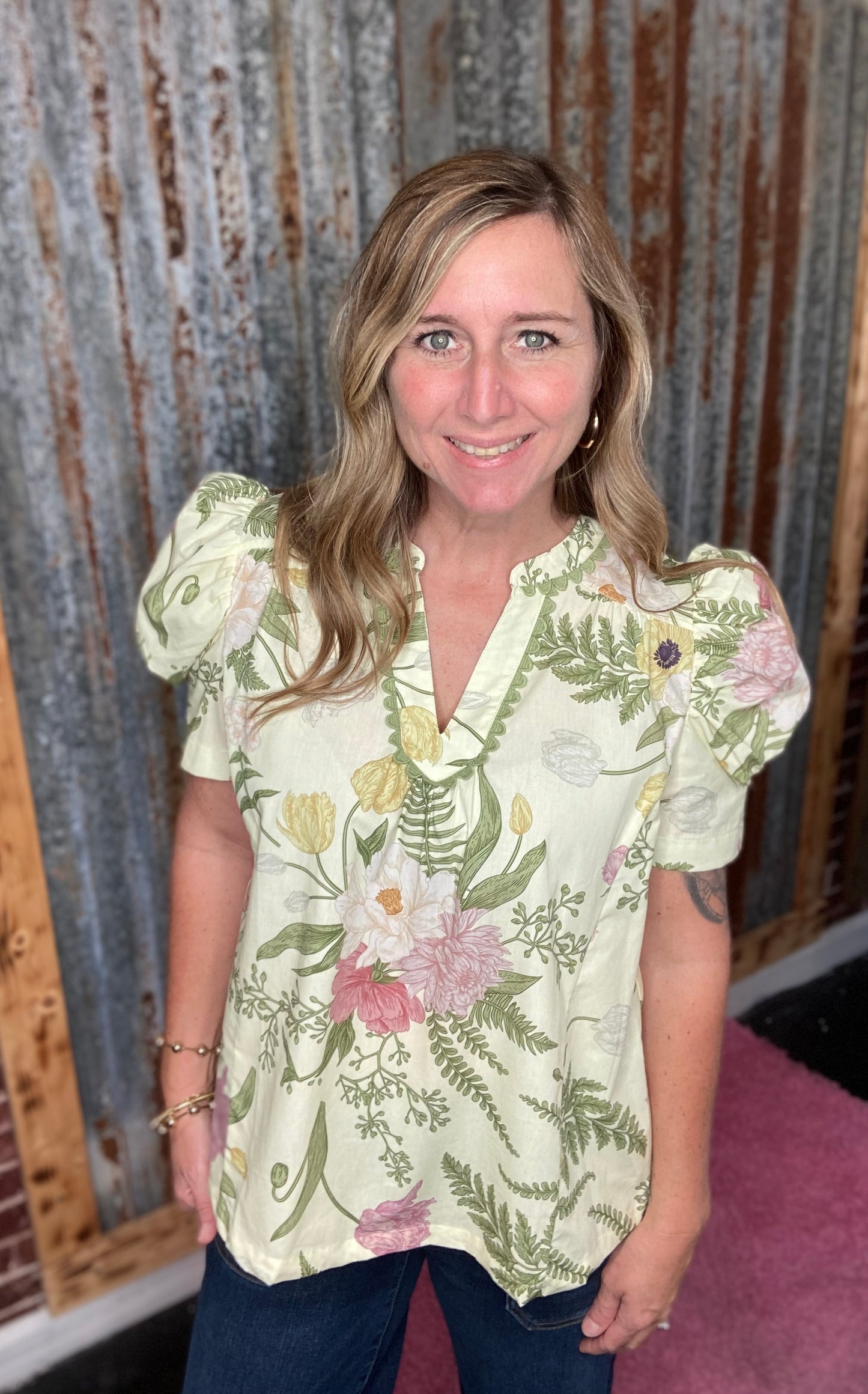 Lt. Sage Floral Top