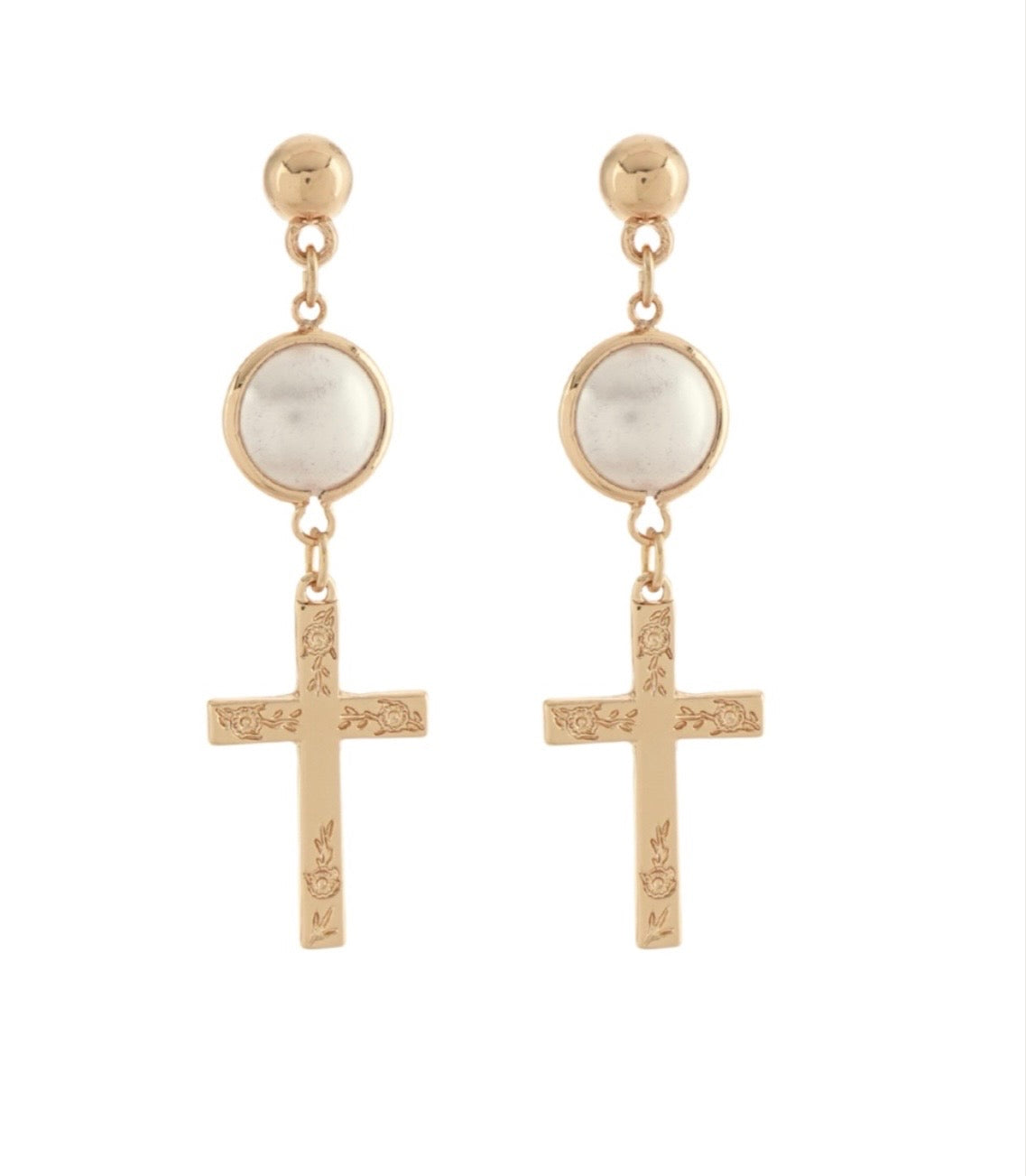 Cross & Dome Pearl Earrings