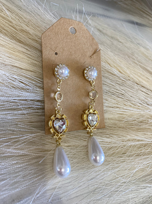 Studded Heart Pearled Dangles