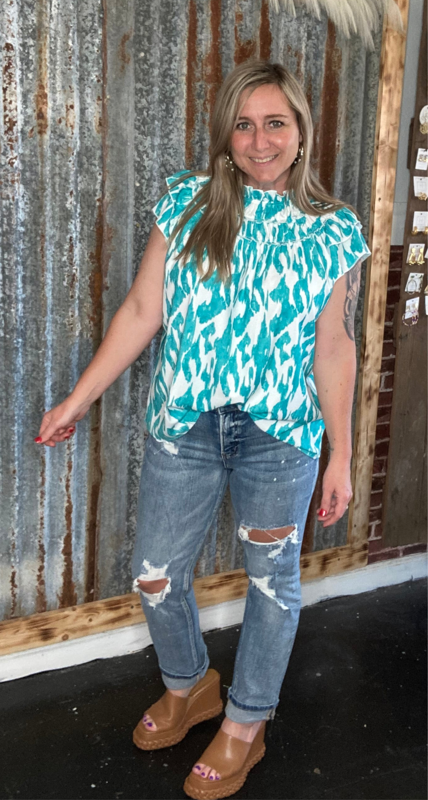 Vervet High Rise Paint Splatter Cuffed Boyfriend Jeans (Skeeter)