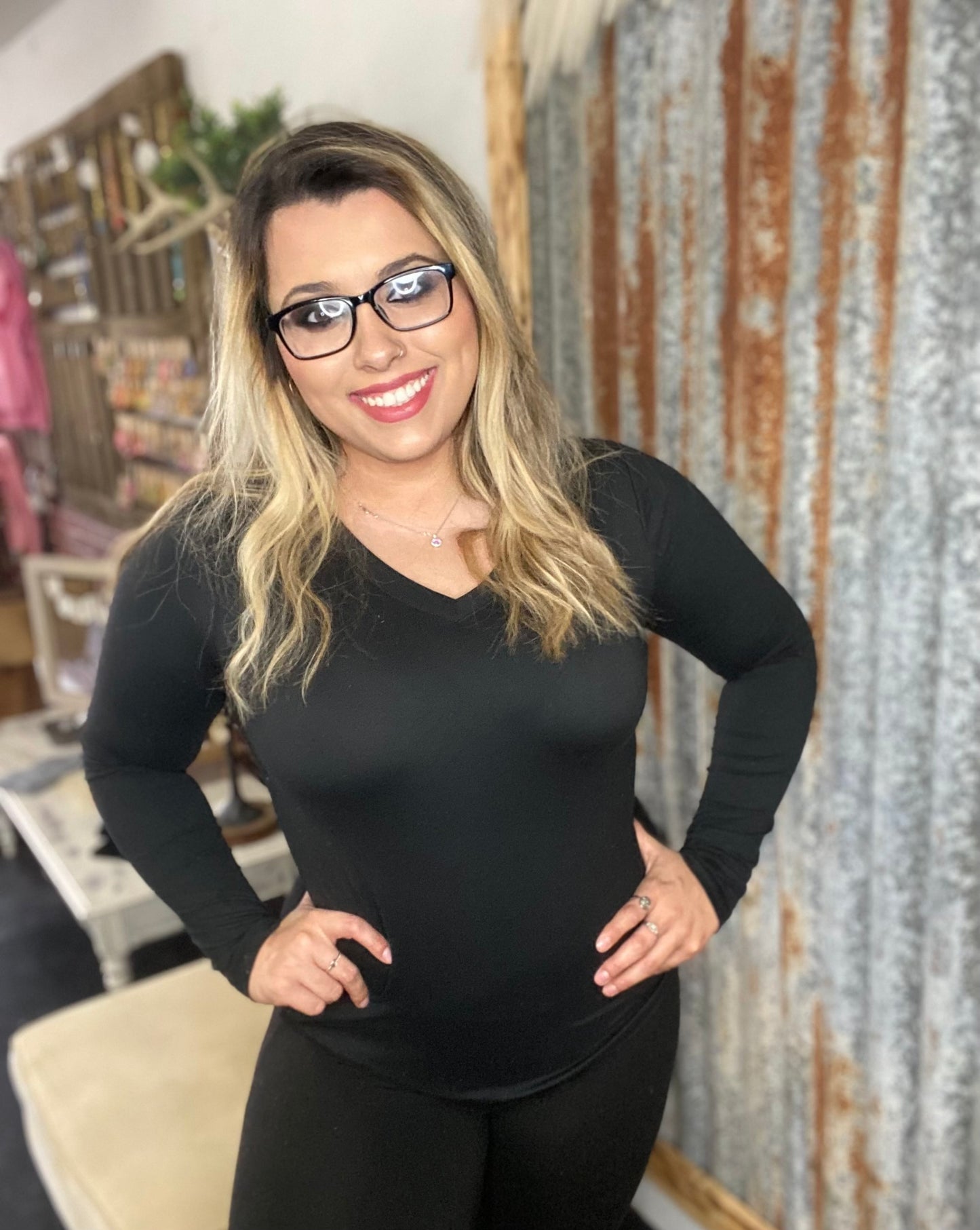 Black Vneck Longsleeve Top