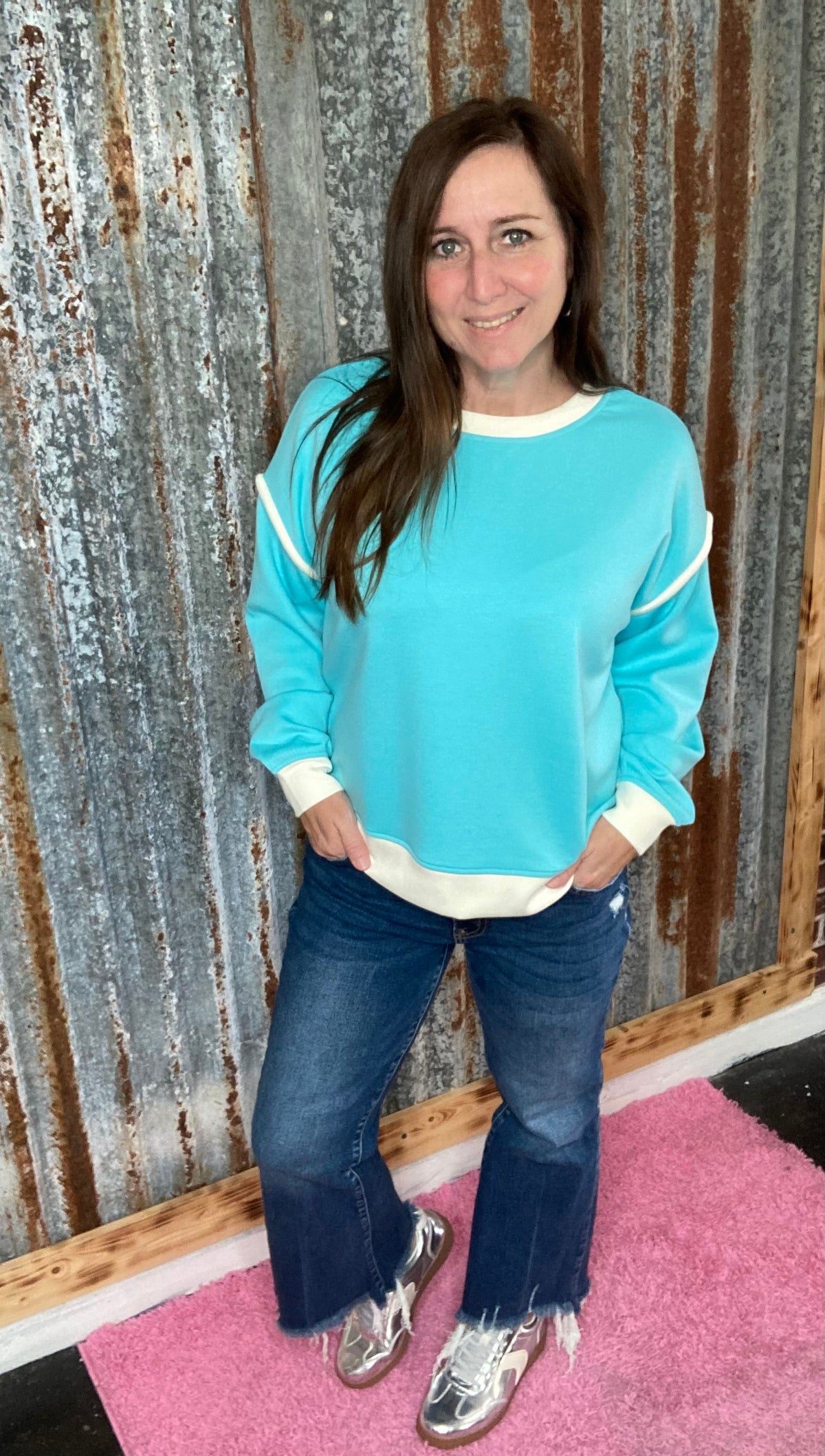 Mint Sky Scuba Contrast Sweatshirt