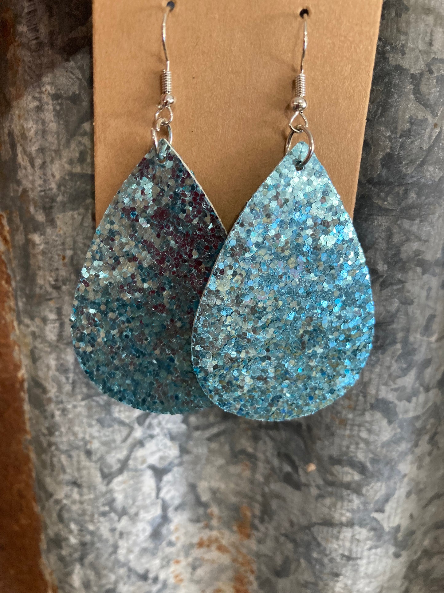 Blue Metallic Sparkle Teardrop Earrings