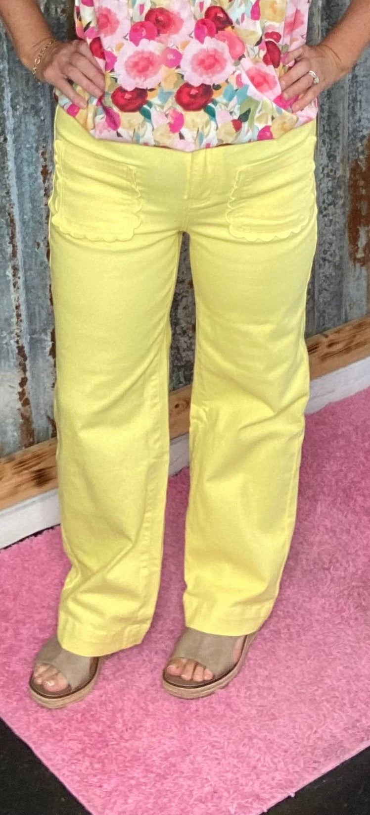 Yellow Scallioed Pocket Pants