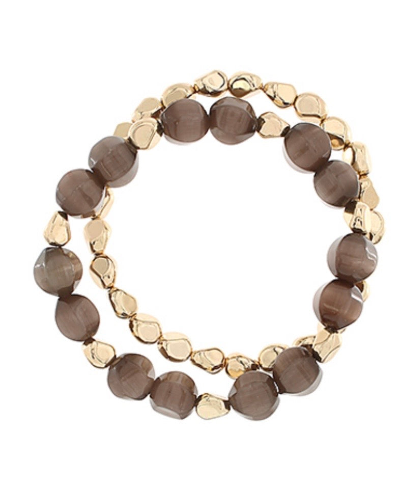 Brown/Gold 2 Row Geo Bead & Metal Bracelet