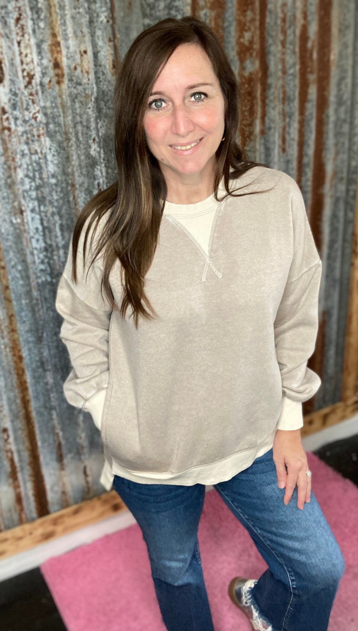 Ash Mocha Fleece Acid Wash Sweatshirt