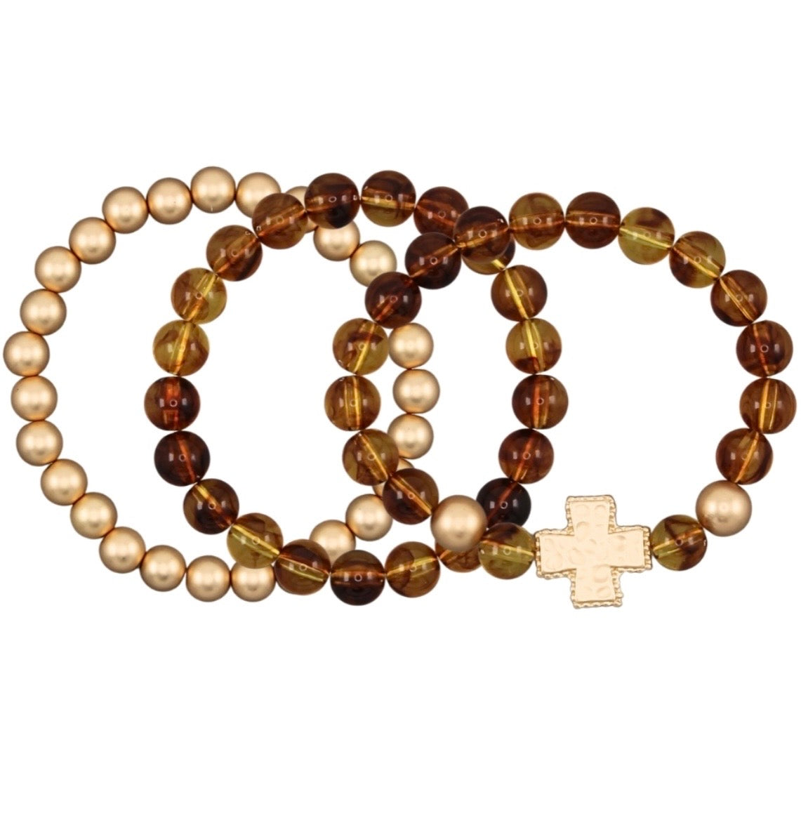 3 Row Cross Marble & Metal Ball Bracelet