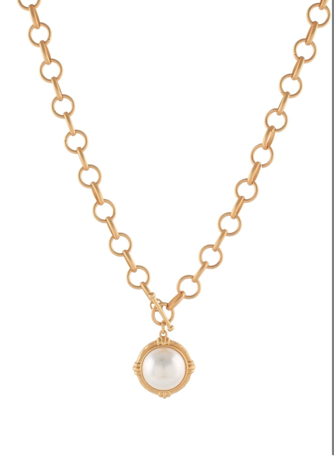 Cream Round Stone Chain Necklace