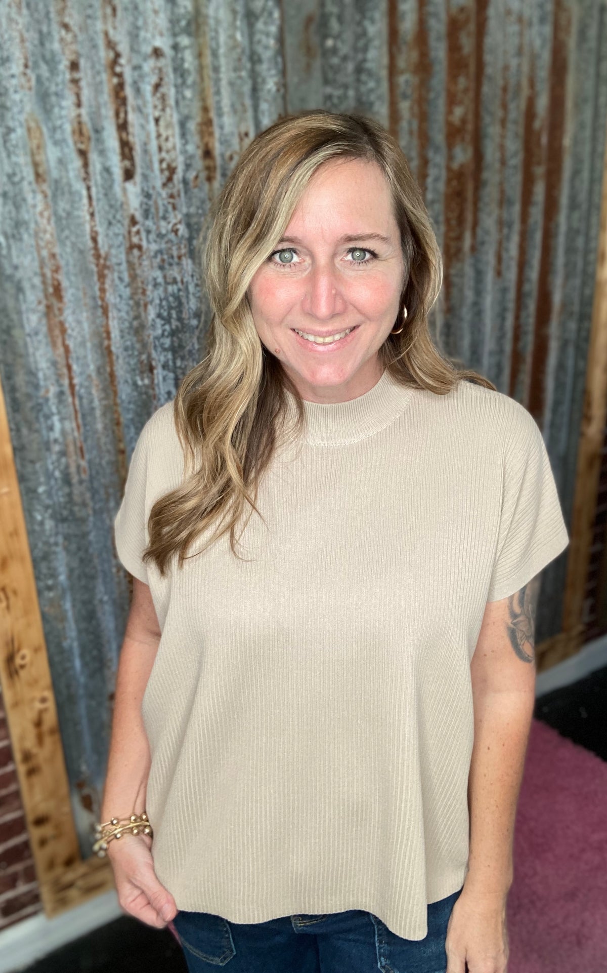 Lt. Mocha Viscose Mock Neck Sweater