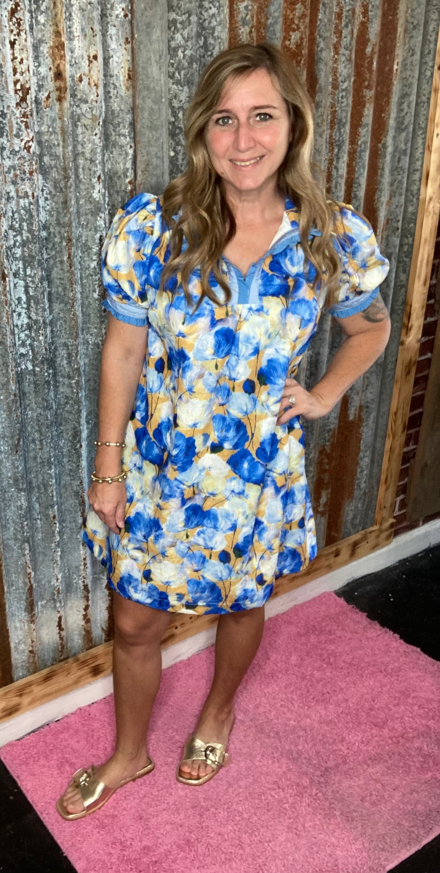 Blue and Yellow Floral Dress
