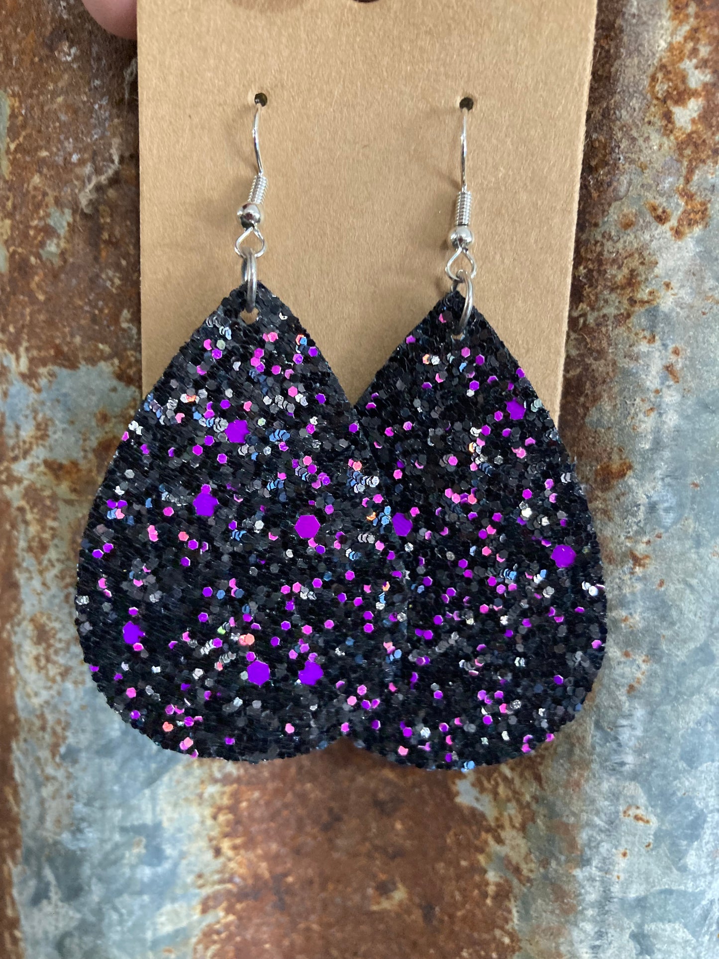 Black Sparkle Pink Teardrop Earrings