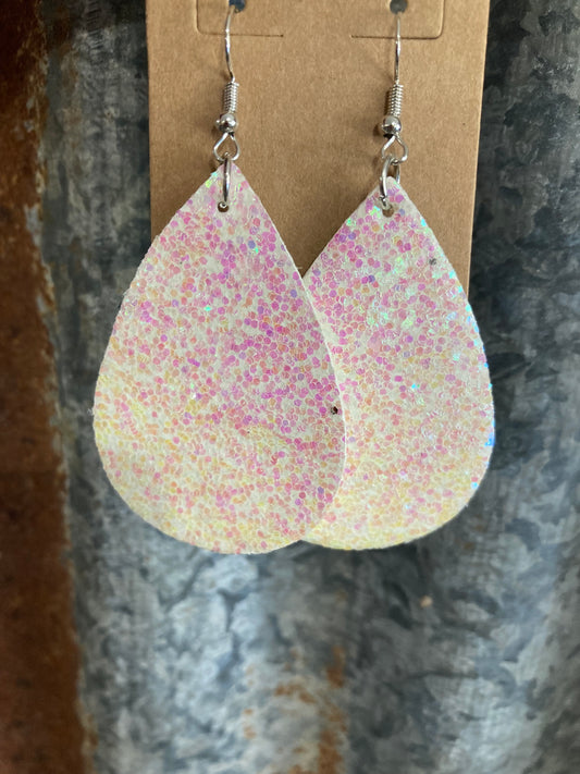 White Iridescent Sparkle Teardrop Earrings
