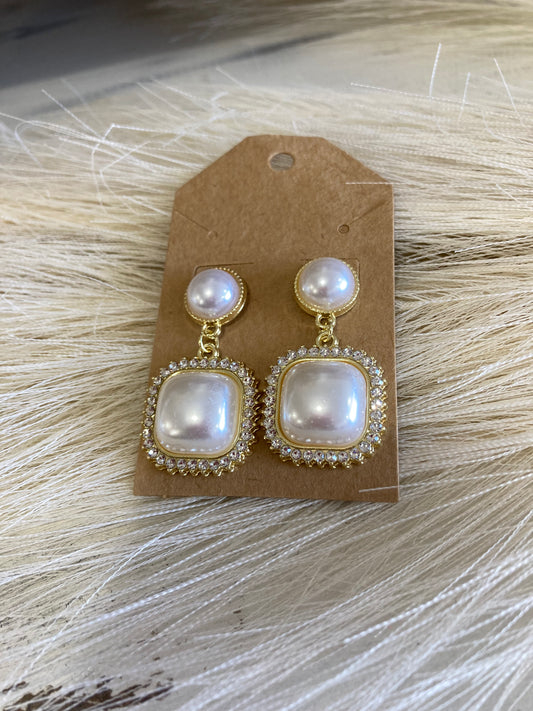 Square Pearl Diamond Dangles