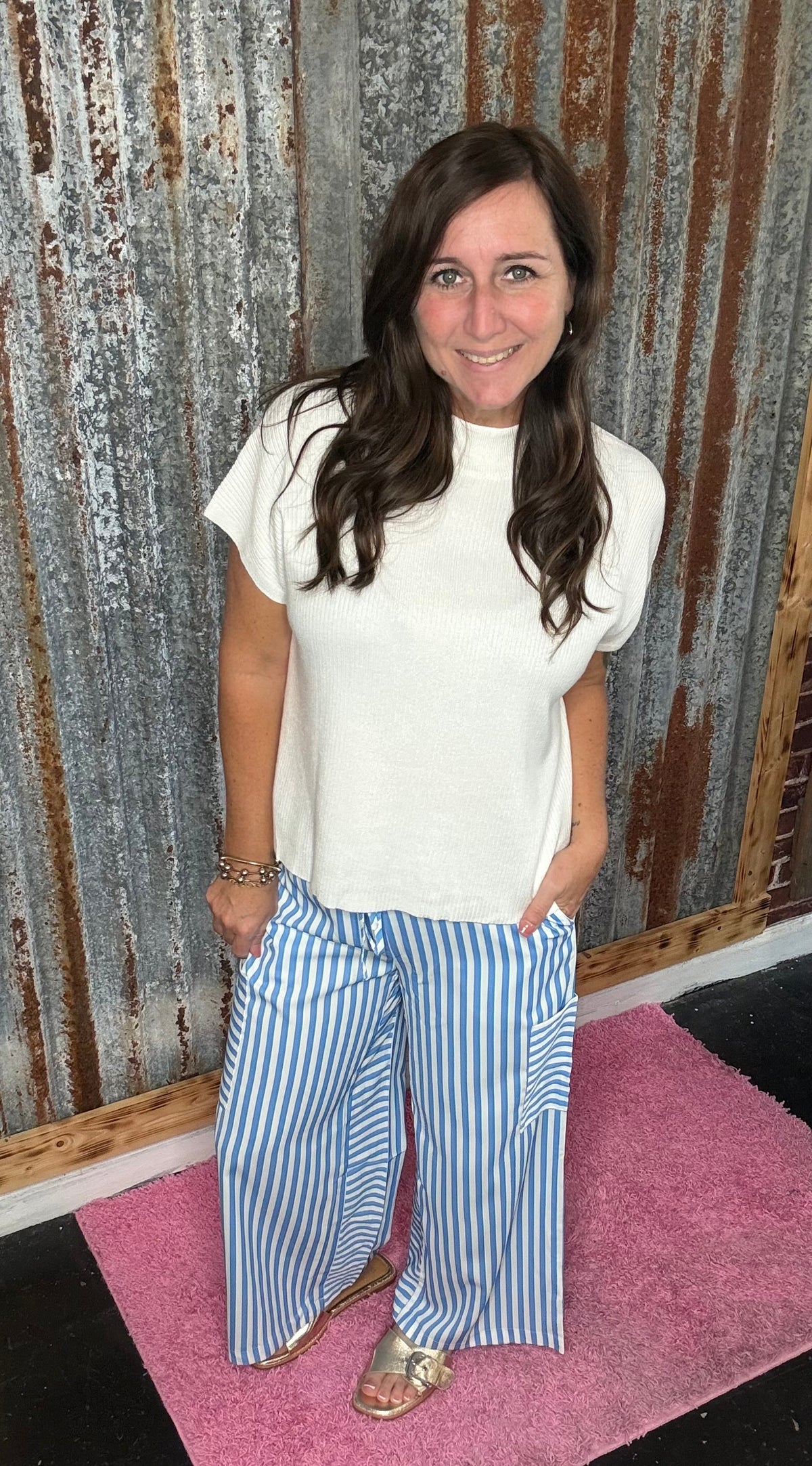 Blue Stiped Drawstring Pants