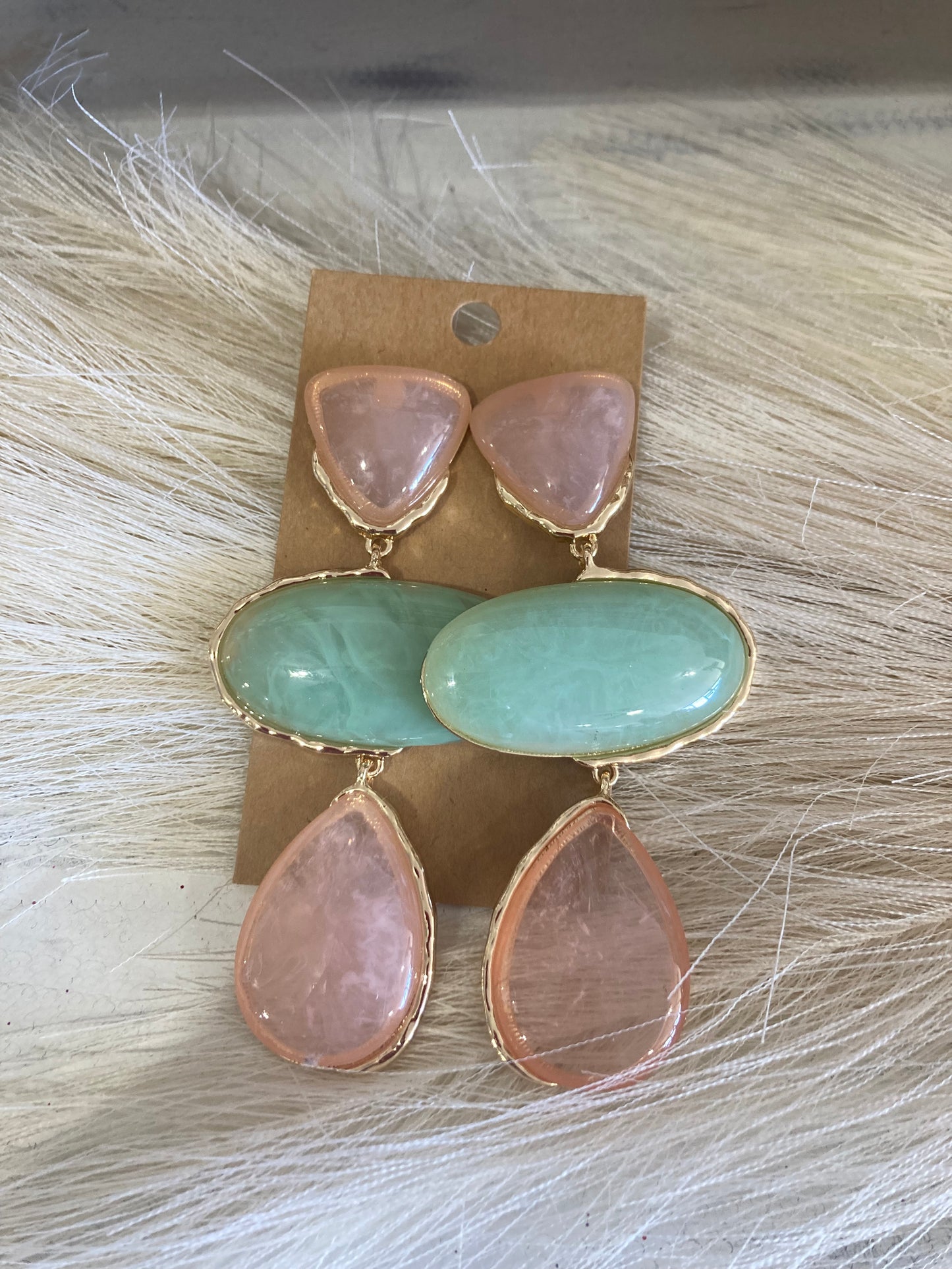 Tealed Pink Stoned Dangle Earrings