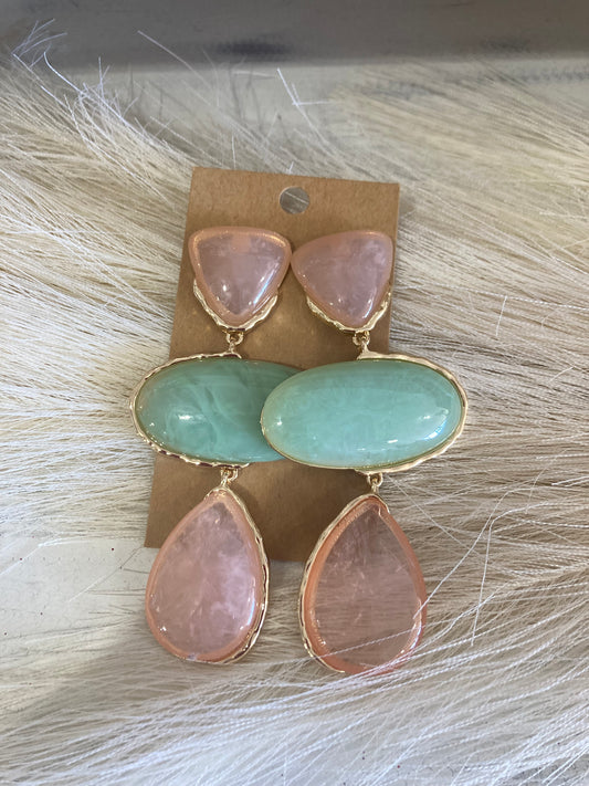 Tealed Pink Stoned Dangle Earrings