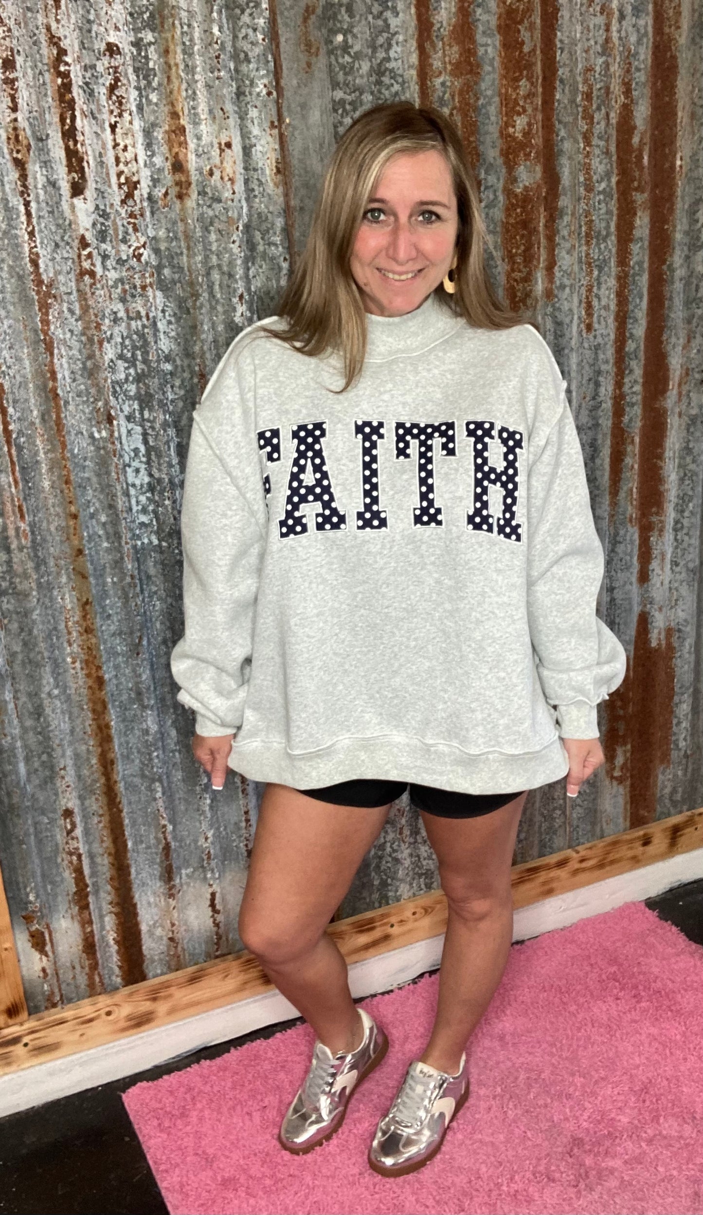 Faith Polka Dot Mock Neck Sweatshirt (Bucketlist)