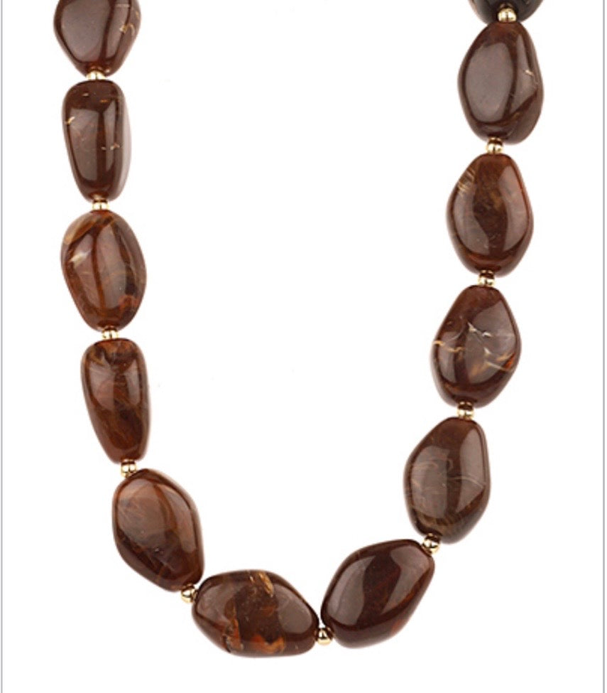 Brown/Fold Marble Stone CCB Ball Necklace
