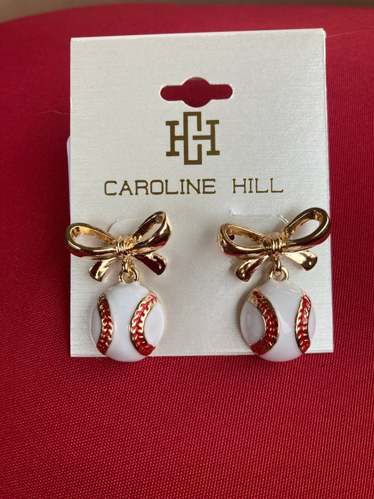 Sporty Bow Baseball Earrings