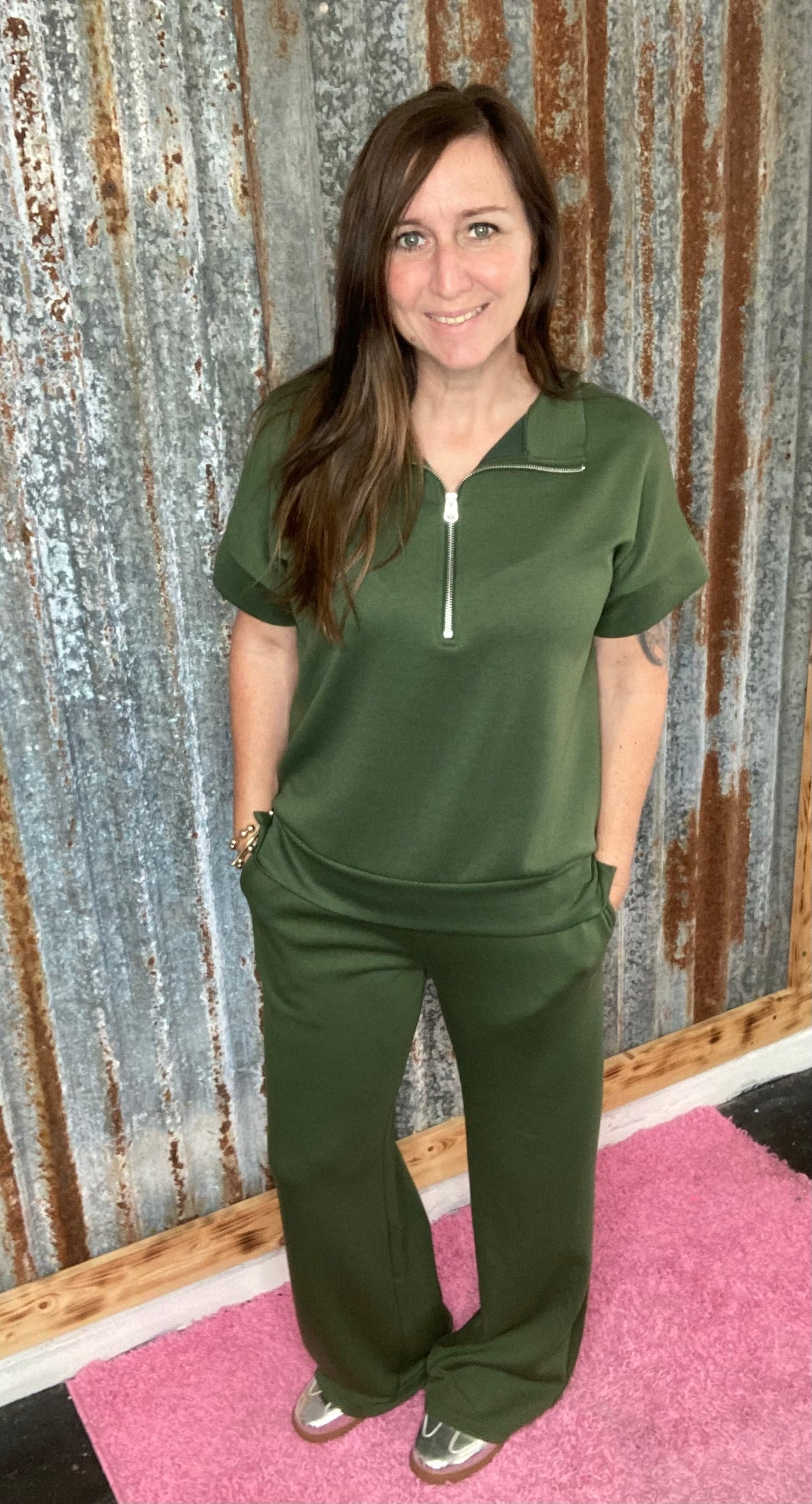 Army Green ScubaHalf Zip Set