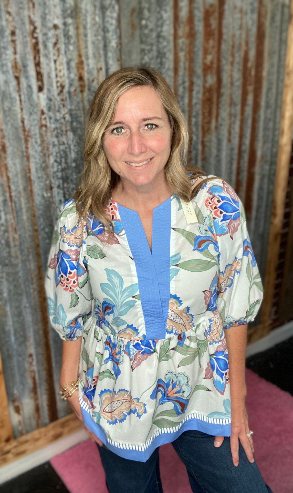 Blue Half Sleeve Top