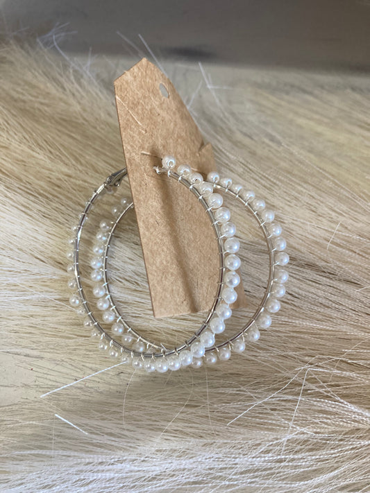 Silver Wrapped Pearl Hoops