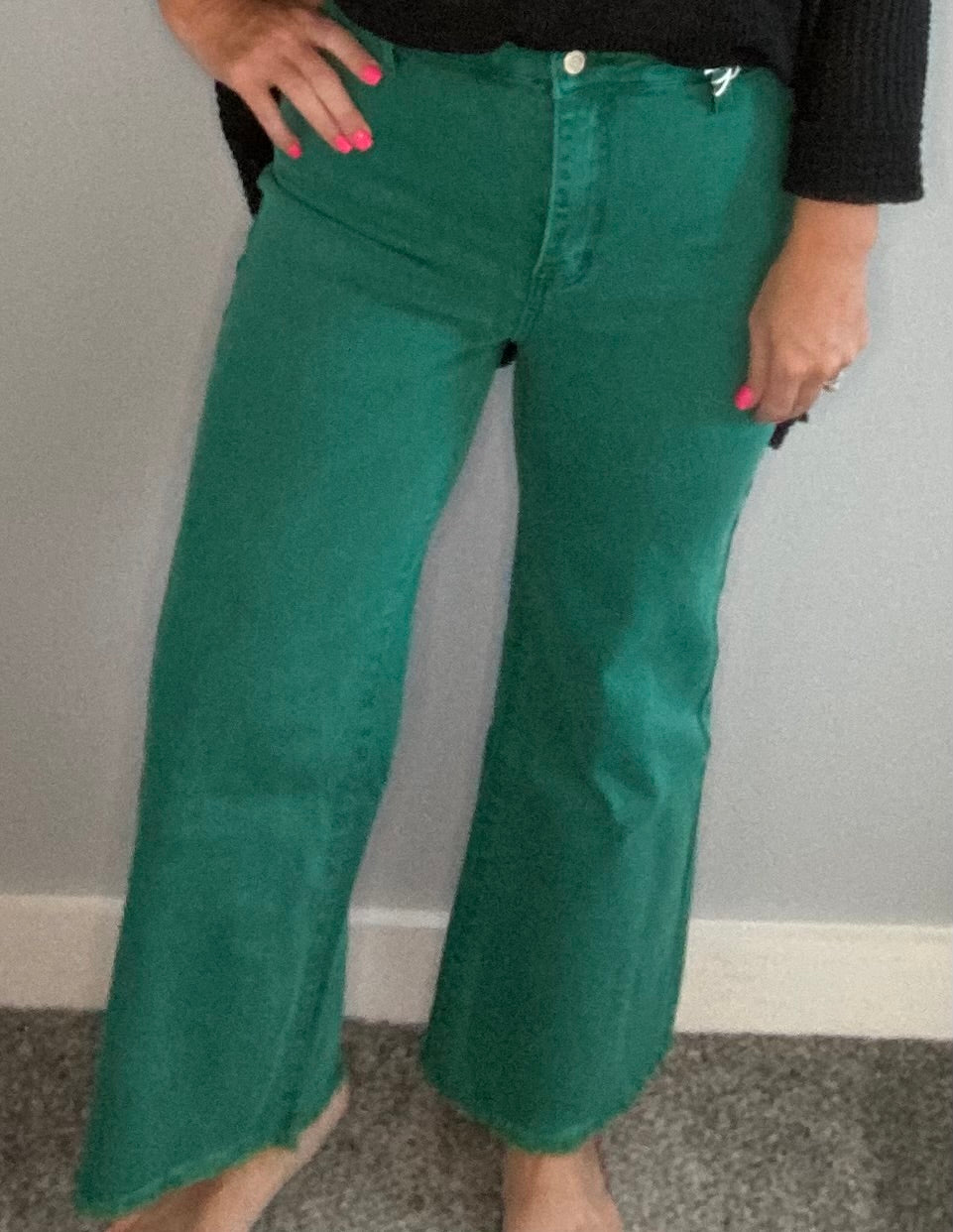 Zenana Dark Green frayed Hem Pants