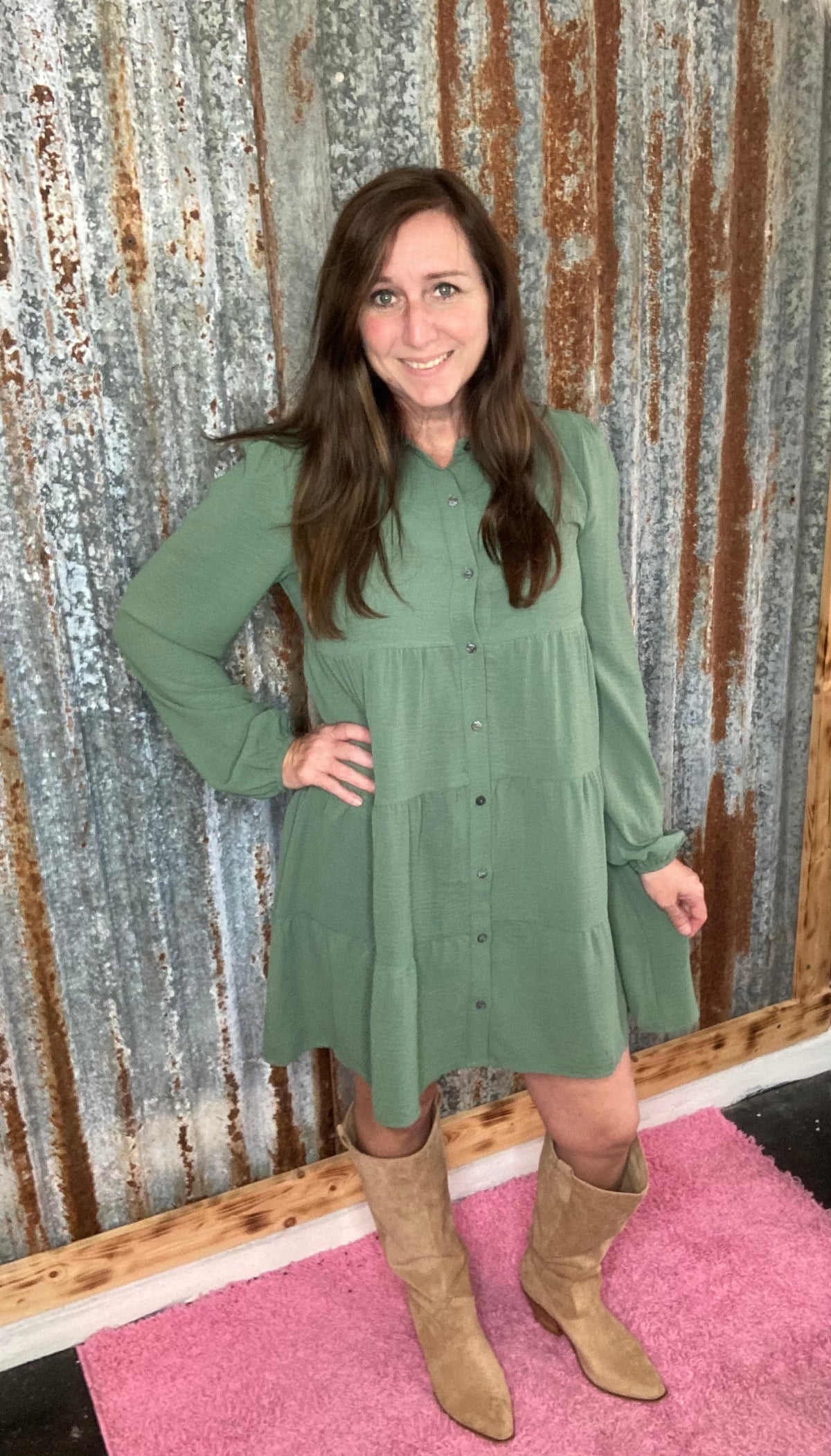 Olive Button Down Dress