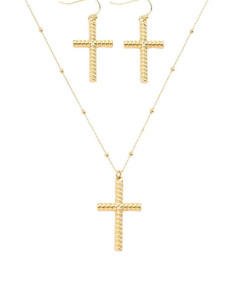 Cross & CCB Ball Station Chain Necklace Set