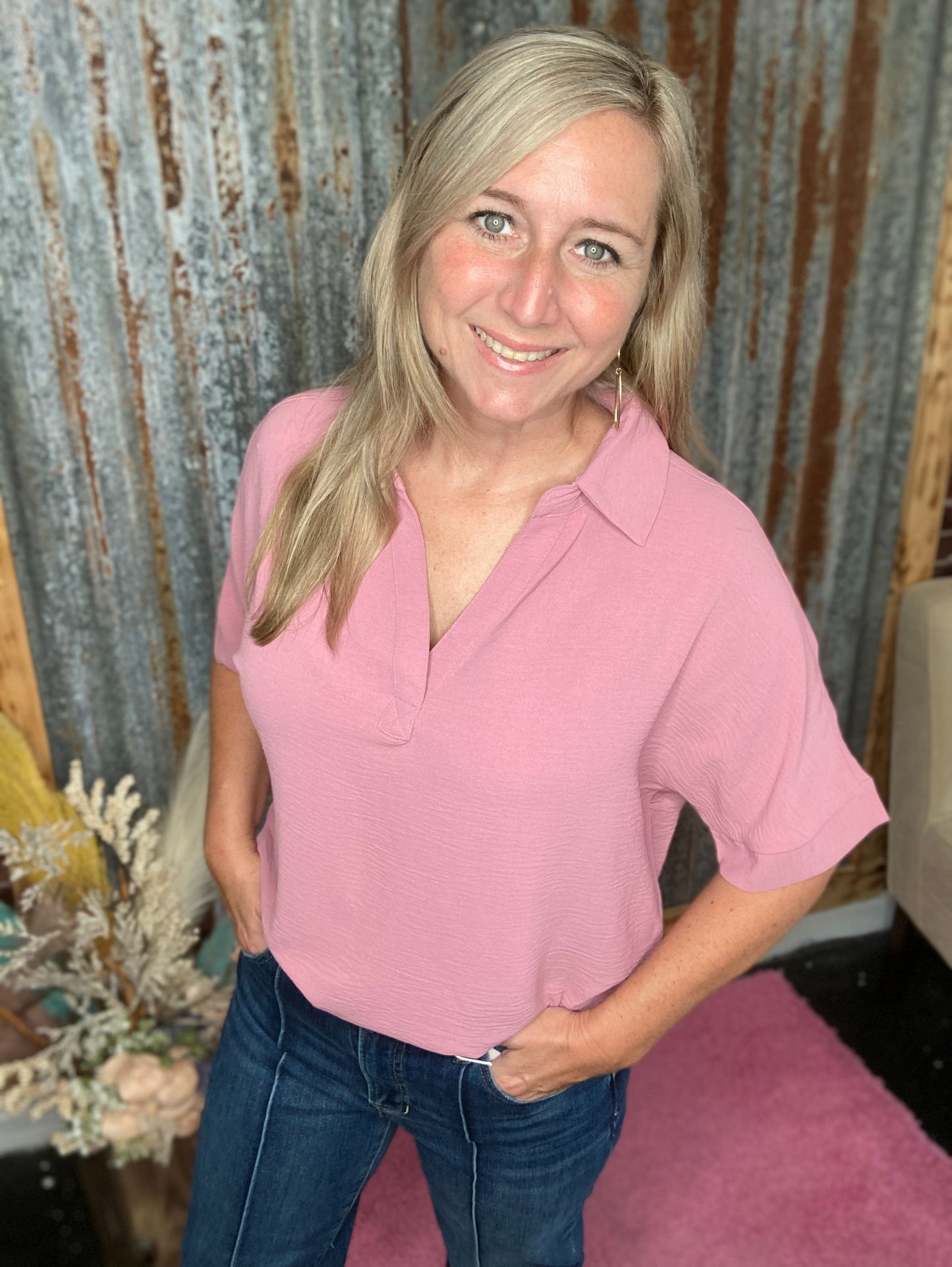 Zenana Light Rose Airflow Top