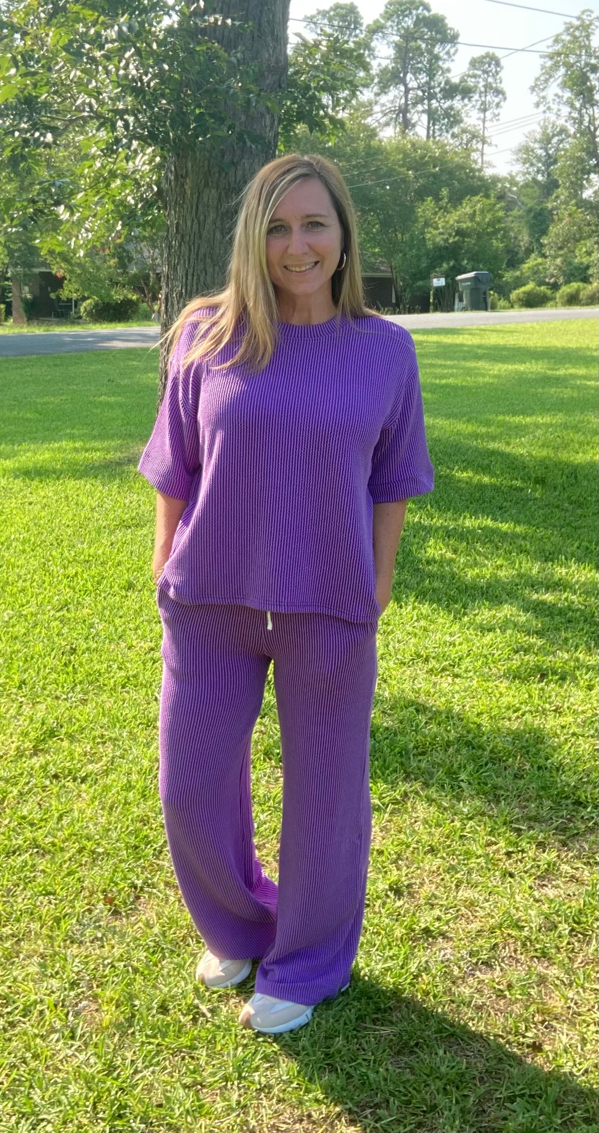 Purple Ribbed Pant Set