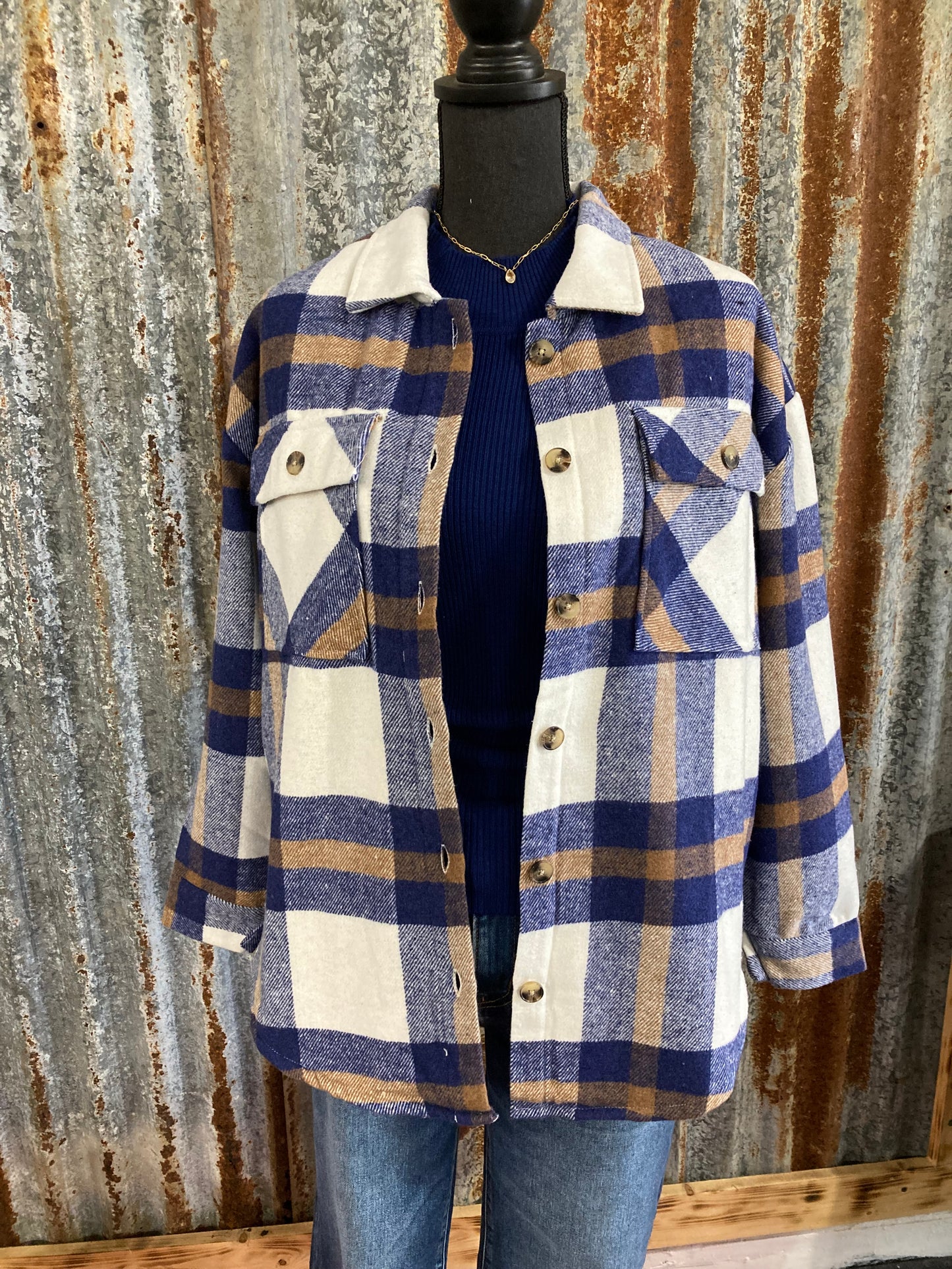 Navy Plaid Shacket