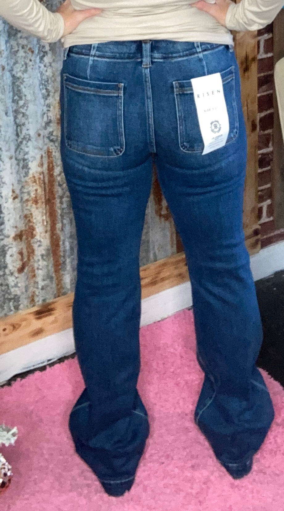 High Rise Flare Jeans with Double Button