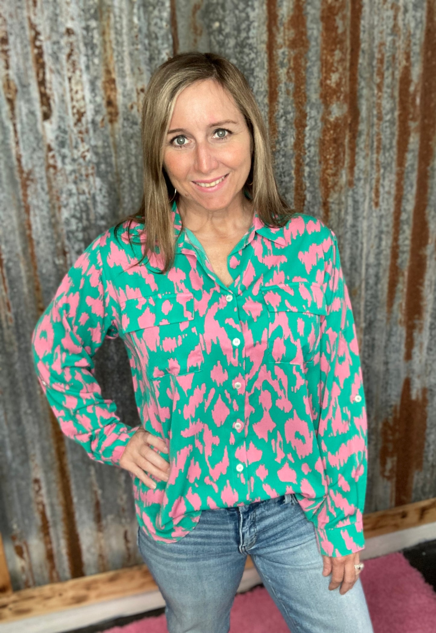 Emerald Mix Button Down Top