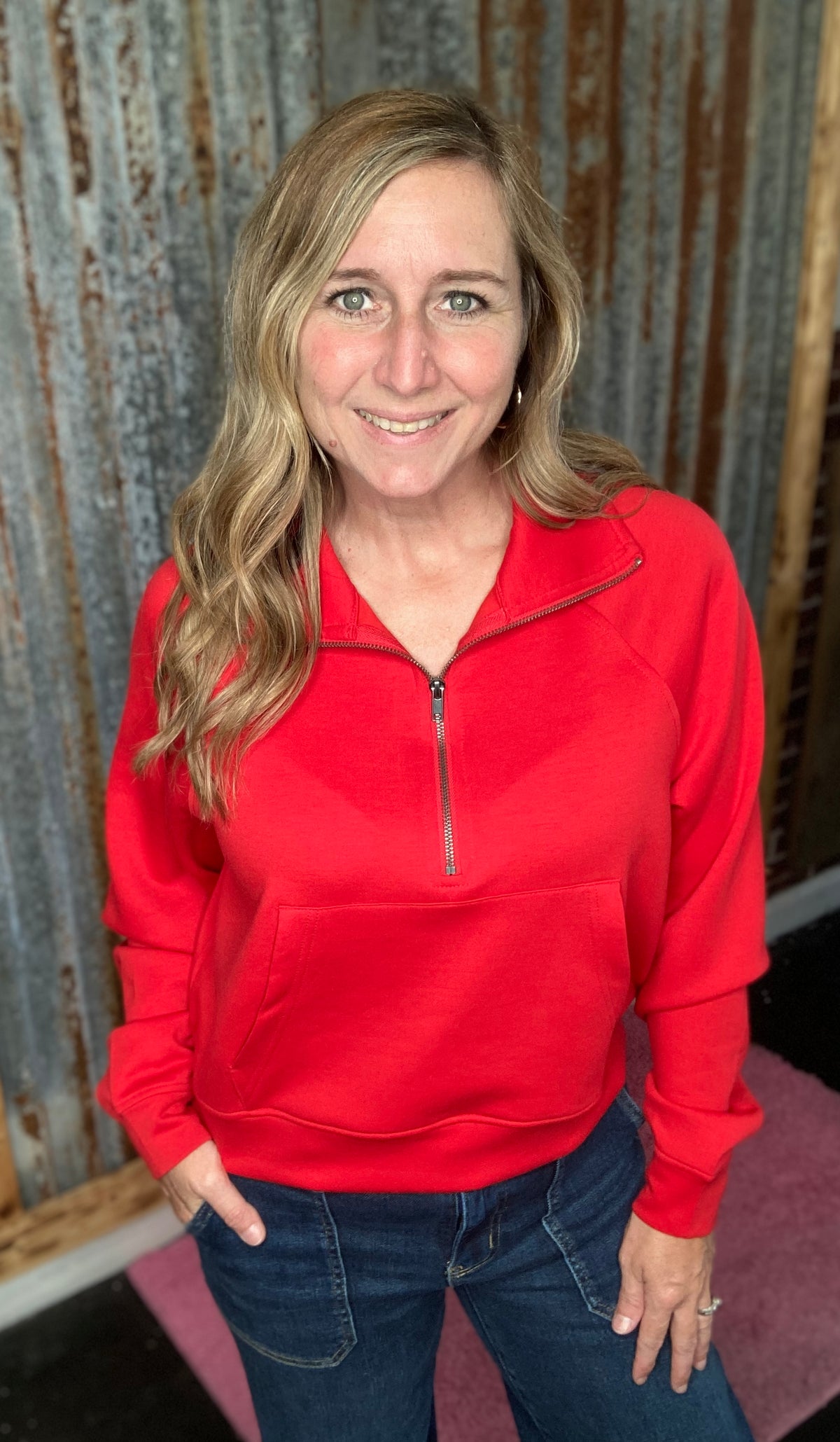 Ruby Scuba Half Zip Pullover w/Kangaroo Pocket