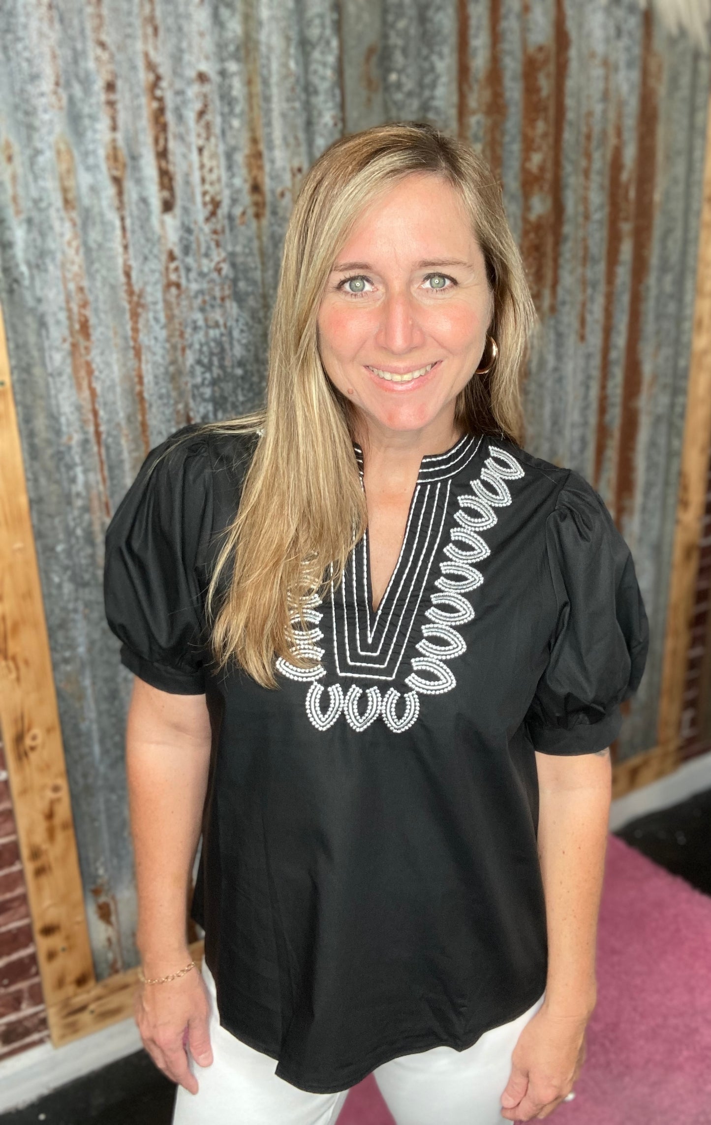 Black Embroidered Detail Top