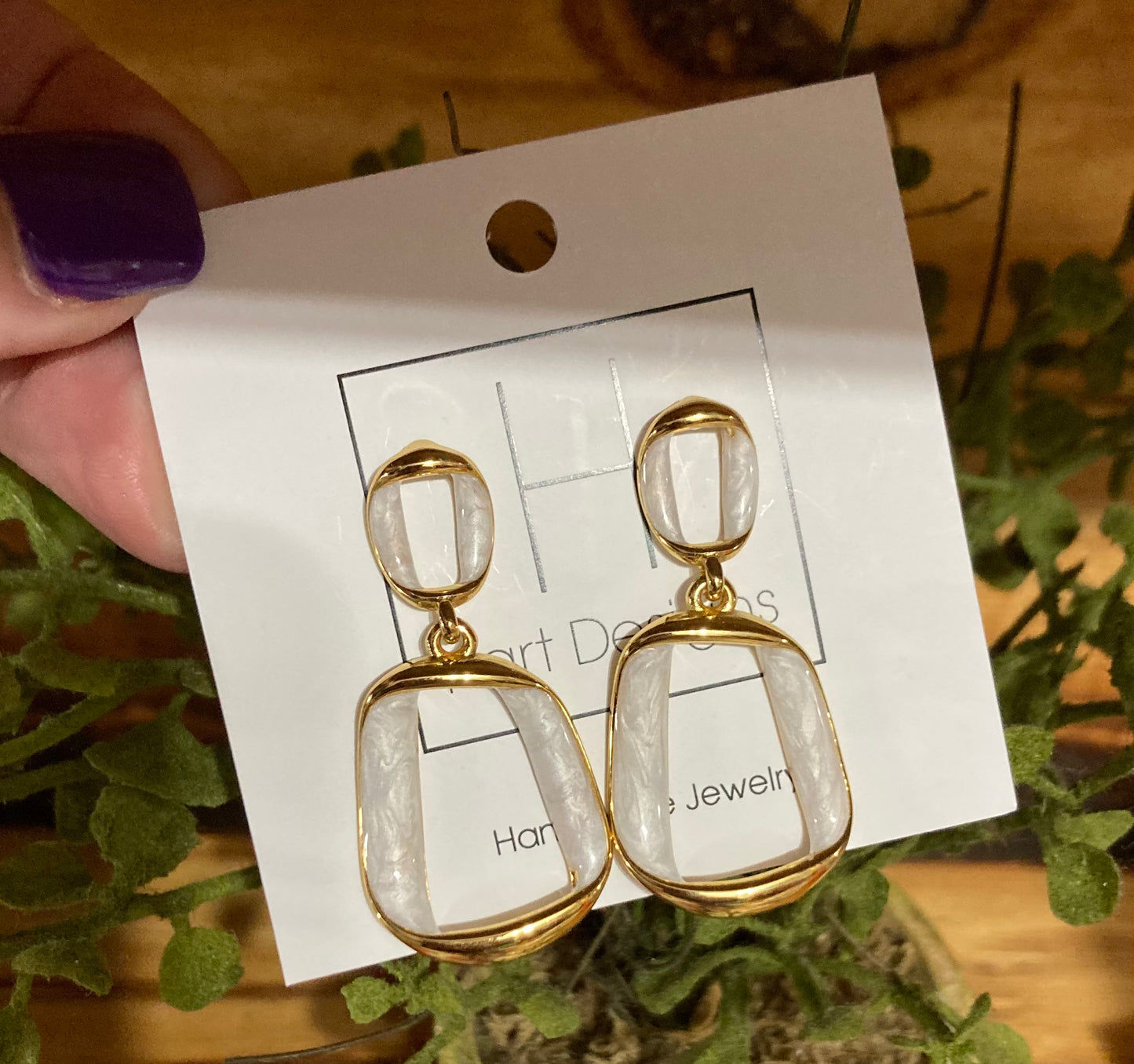 Gold w/ white dangle earrings