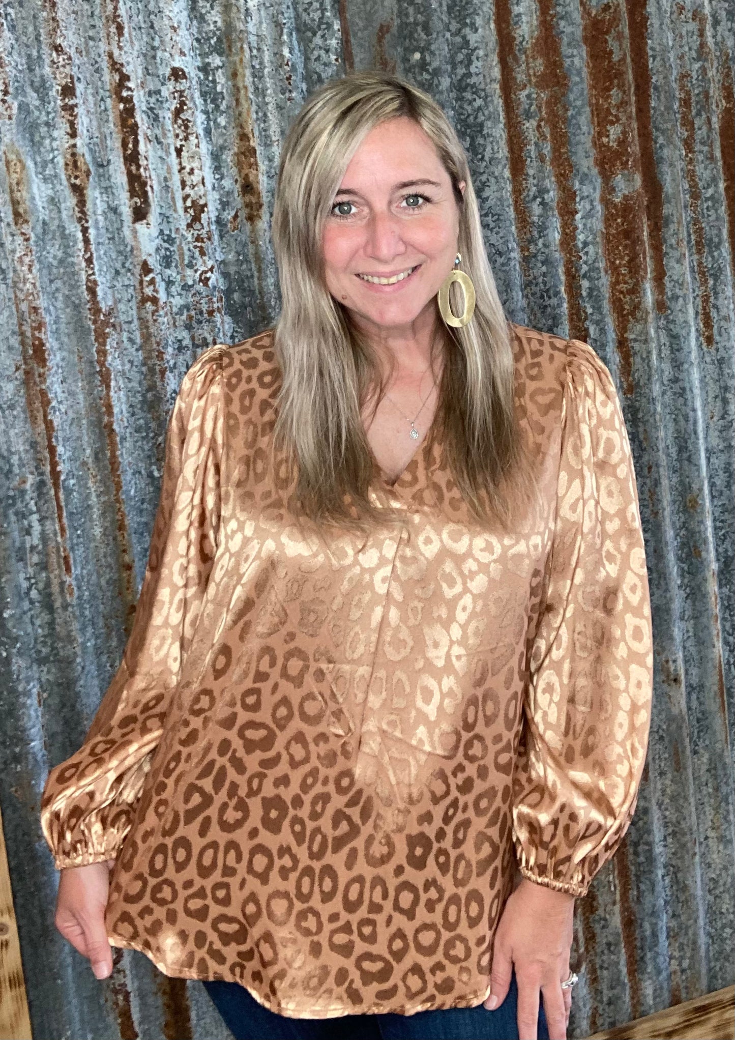 Gold Satin Leopard Top