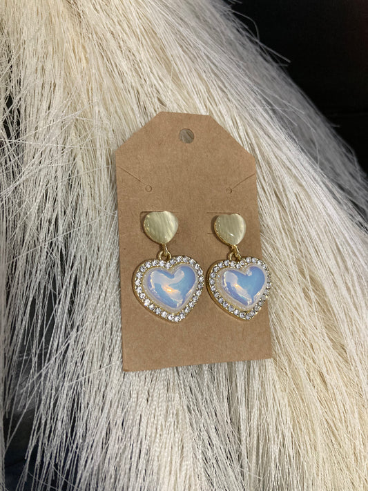 White Heart Dangle Earrings