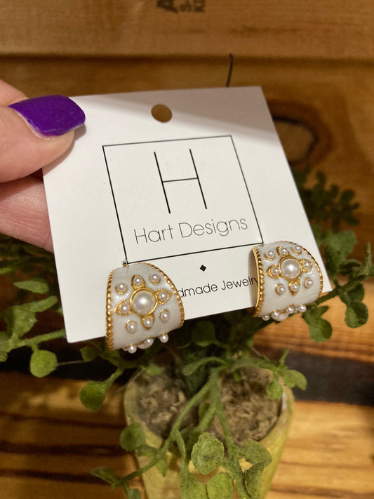 White Pearl studded hoops trimmed in gold