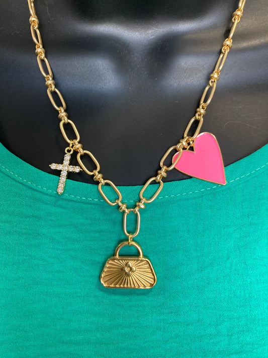 Pink heart charm necklace