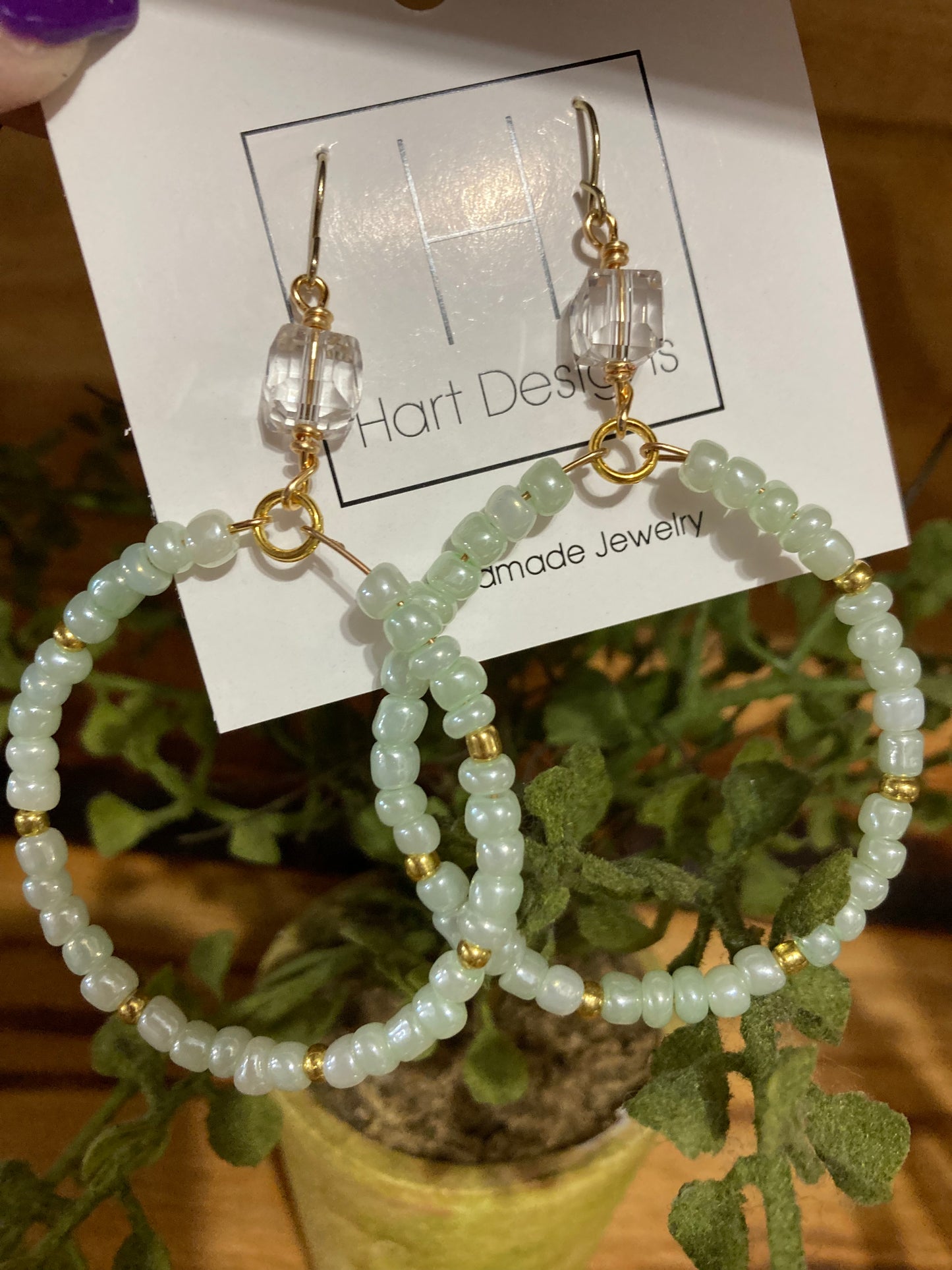 Seafoam green beaded earrings