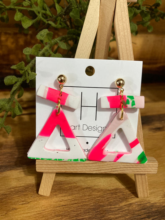 Pink triangle earrings