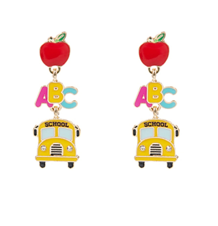 School Bus & Apple Earrings