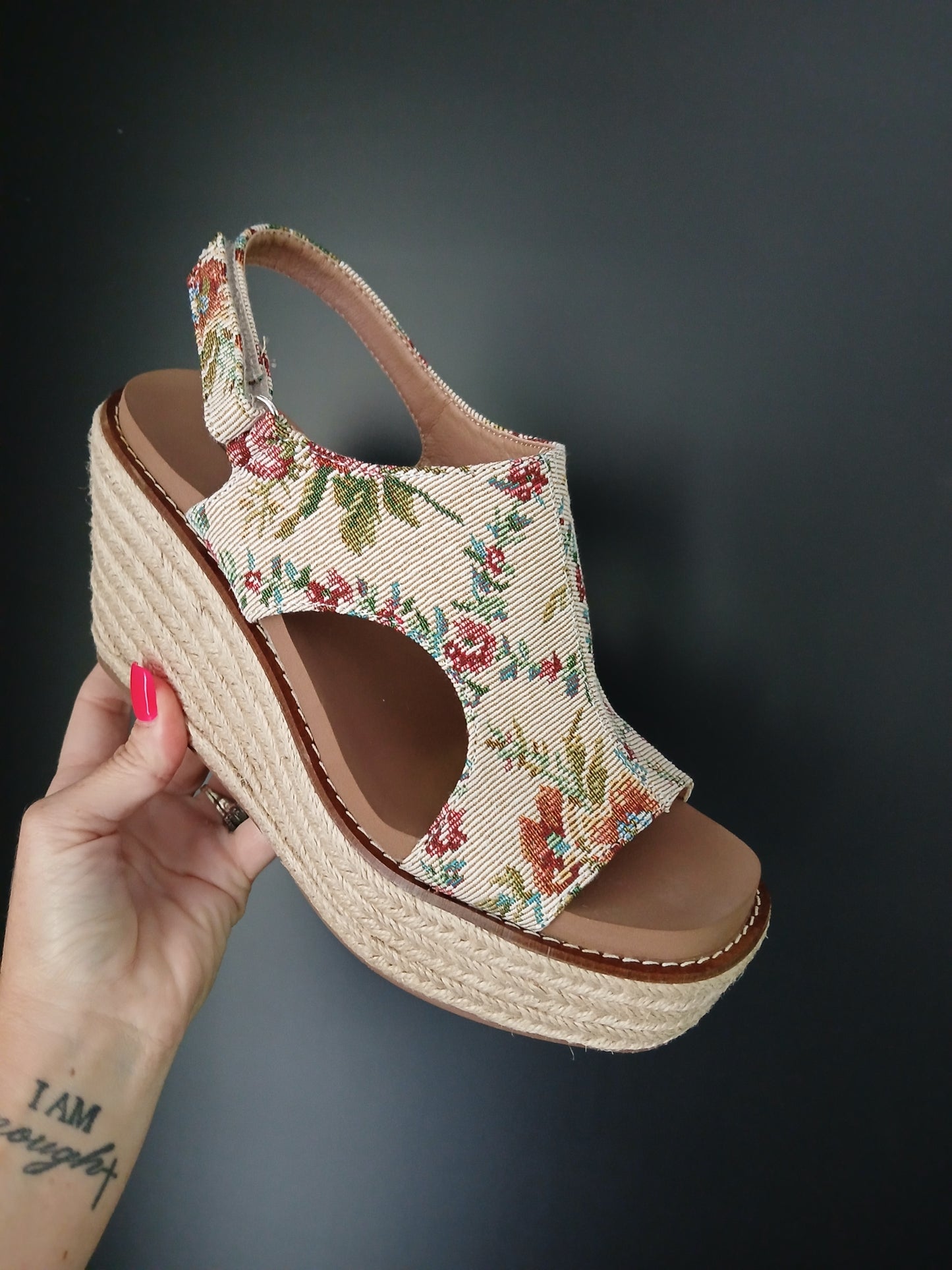 Corkys Freddie Sand Brocade Floral Wedge