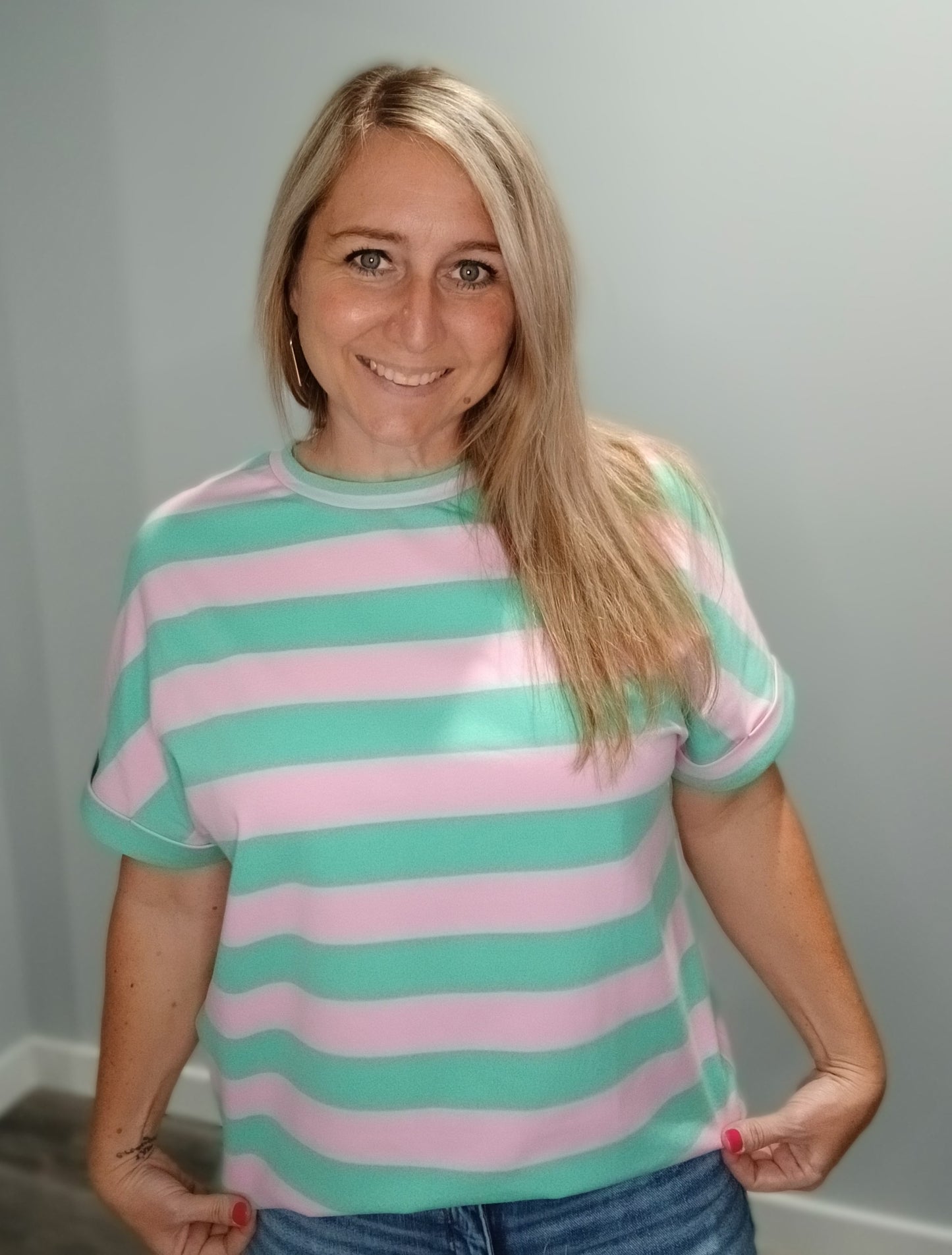 Pink and Green Striped Tee