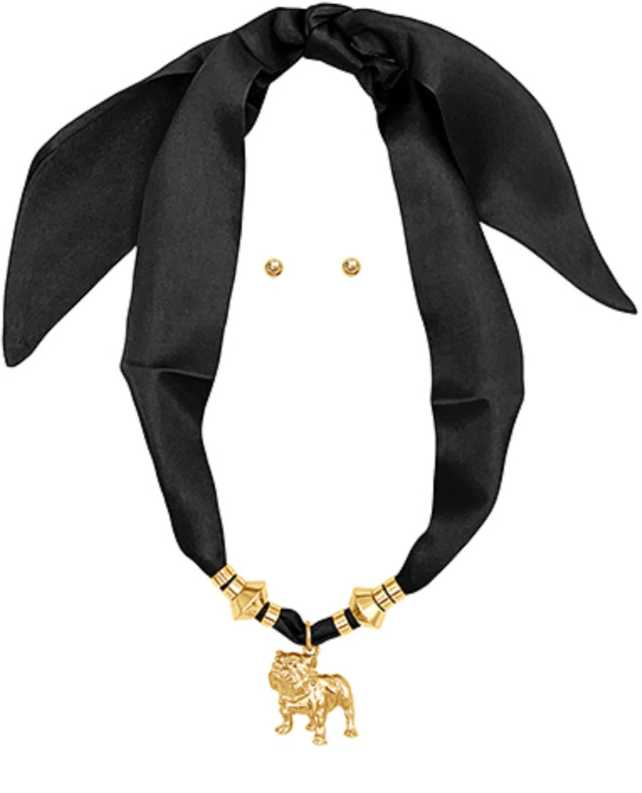 Bulldog Black Scarf Necklace