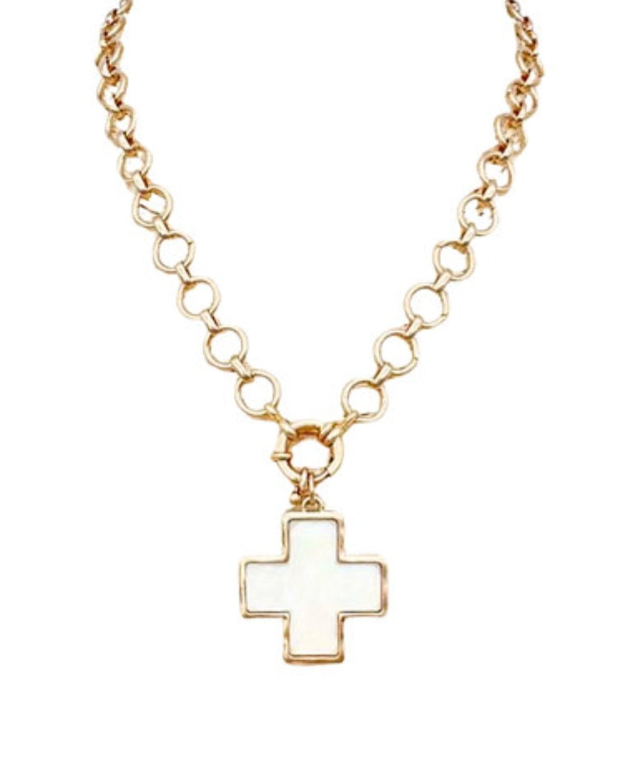Worn MOP Gold Cross Necklace