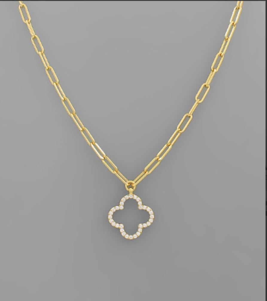 Pave Clover Pendant and Chain Necklace